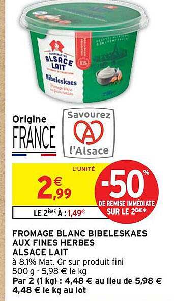 FROMAGE BLANC BIBELESKAES AUX FINES HERBES ALSACE LAIT