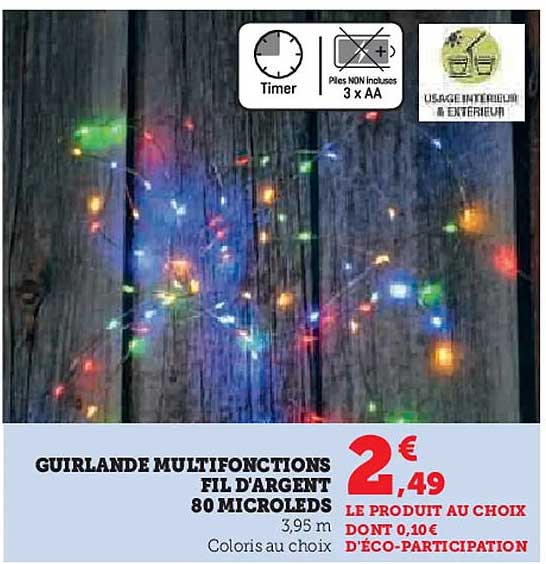 GUIRLANDE MULTIFONCTIONS FIL D'ARGENT 80 MICROLEDs