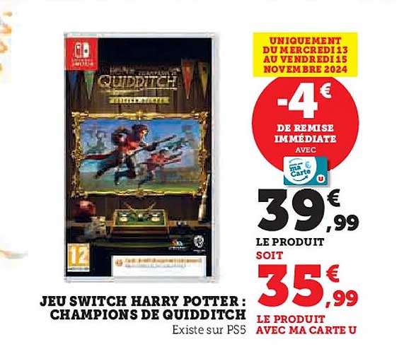 JEU SWITCH HARRY POTTER : CHAMPIONS DE QUIDDITCH