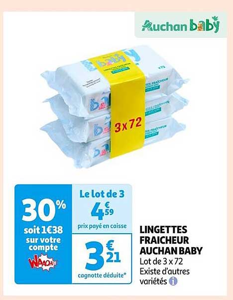 LINGETTES FRAICHEUR AUCHAN BABY