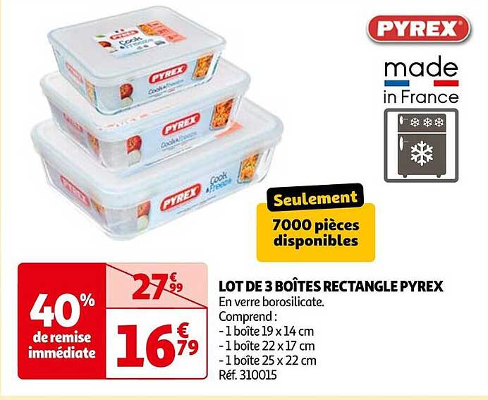 LOT DE 3 BOÎTES RECTANGLE PYREX