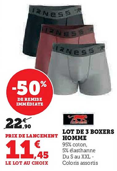 LOT DE 3 BOXERS HOMME