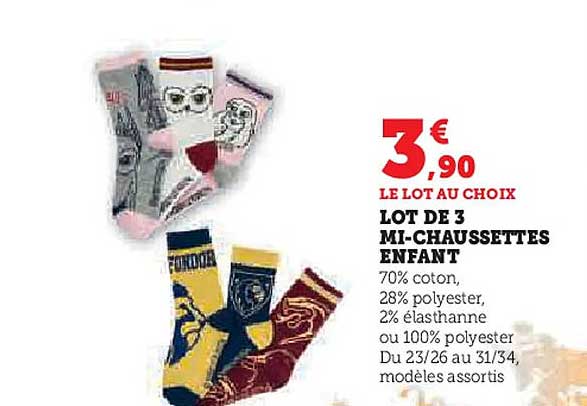 LOT DE 3 MI-CHAUSSETTES ENFANT