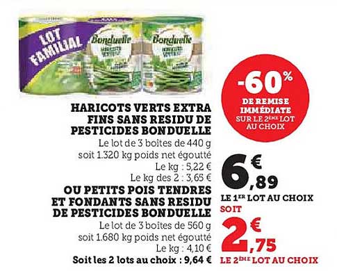 LOT FAMILIAL HARICOTS VERTS EXTRA FINS SANS RESIDU DE PESTICIDES BONDUELLE