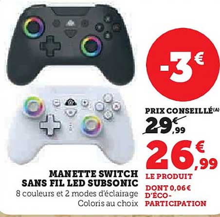 MANETTE SWITCH SANS FIL LED SUBSONIC