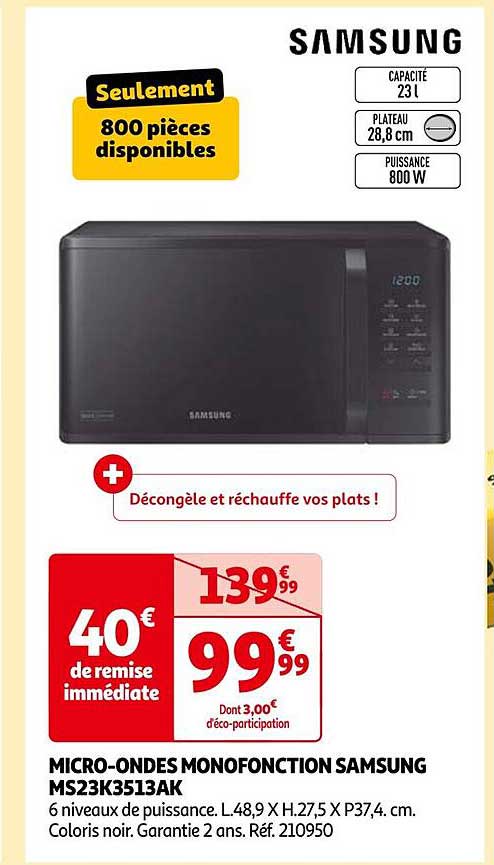 MICRO-ONDES MONOFONCTION SAMSUNG MS23K3513AK