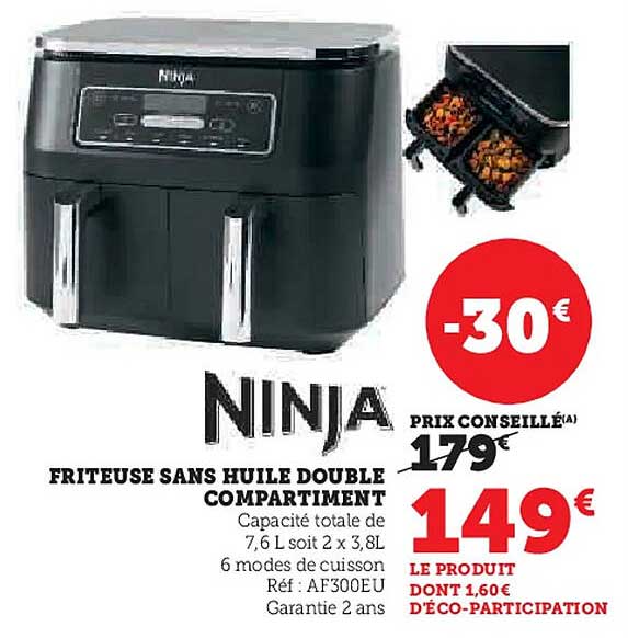 NINJA FRITEUSE SANS HUILE DOUBLE COMPARTIMENT