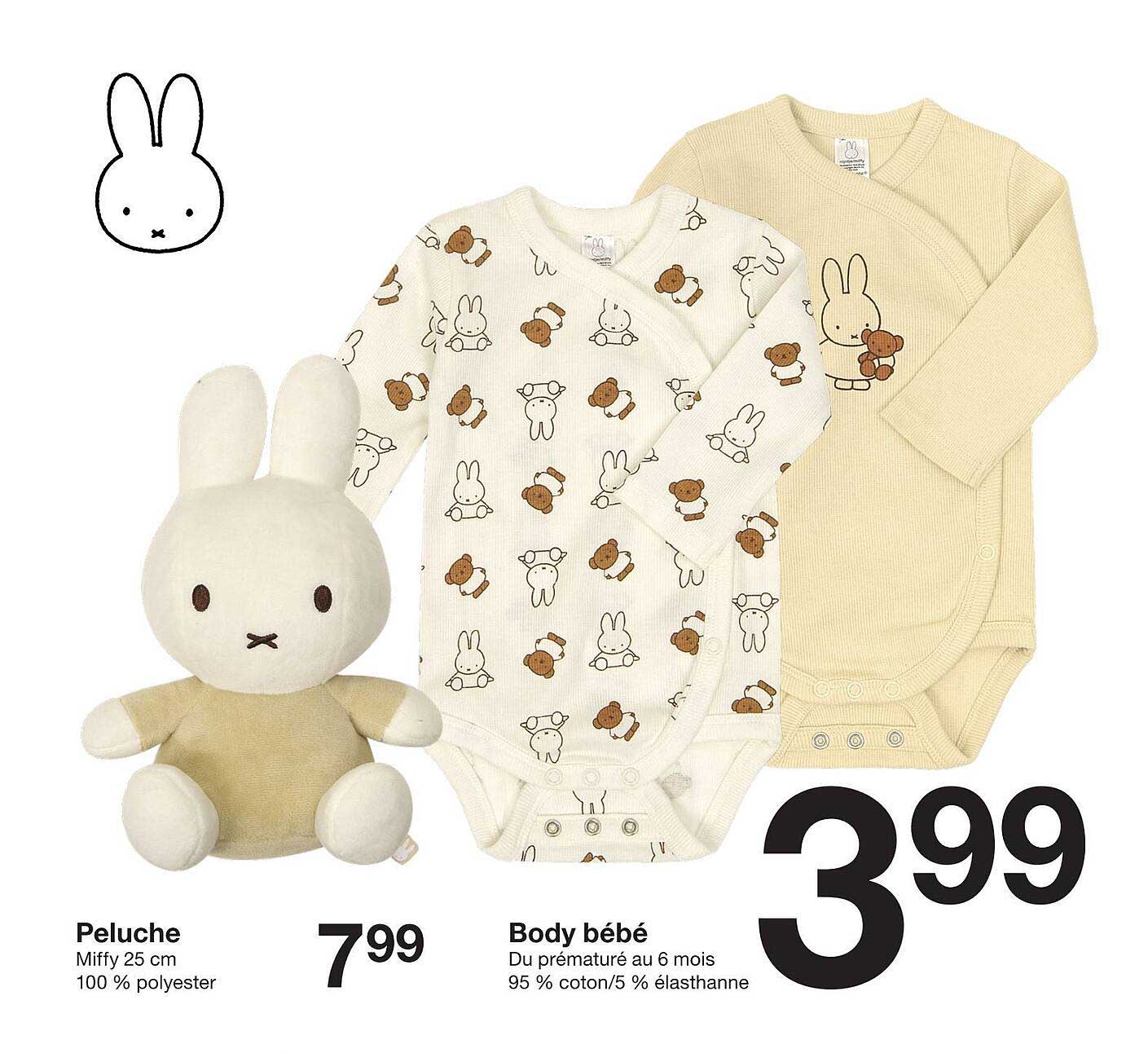 Peluche Miffy 25 cm  
Body bébé Du prématuré au 6 mois