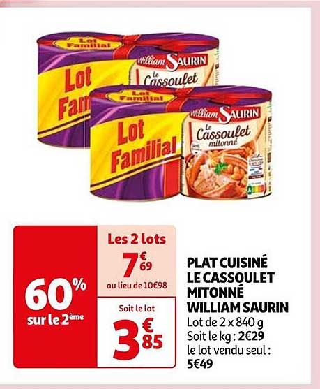 PLAT CUISINÉ LE CASSOULET MITONNÉ WILLIAM SAURIN