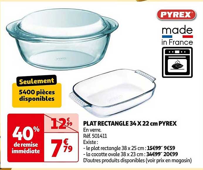 PLAT RECTANGLE 34 X 22 cm PYREX