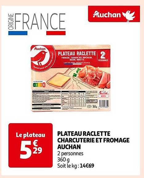 PLATEAU RACLETTE CHARCUTERIE ET FROMAGE AUCHAN