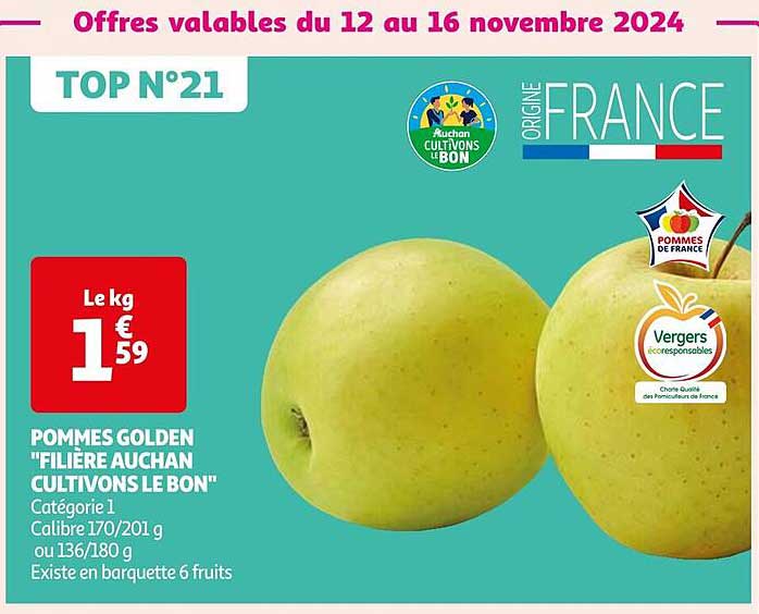 POMMES GOLDEN "FILIERA AUCHAN CULTIVONS LE BON"