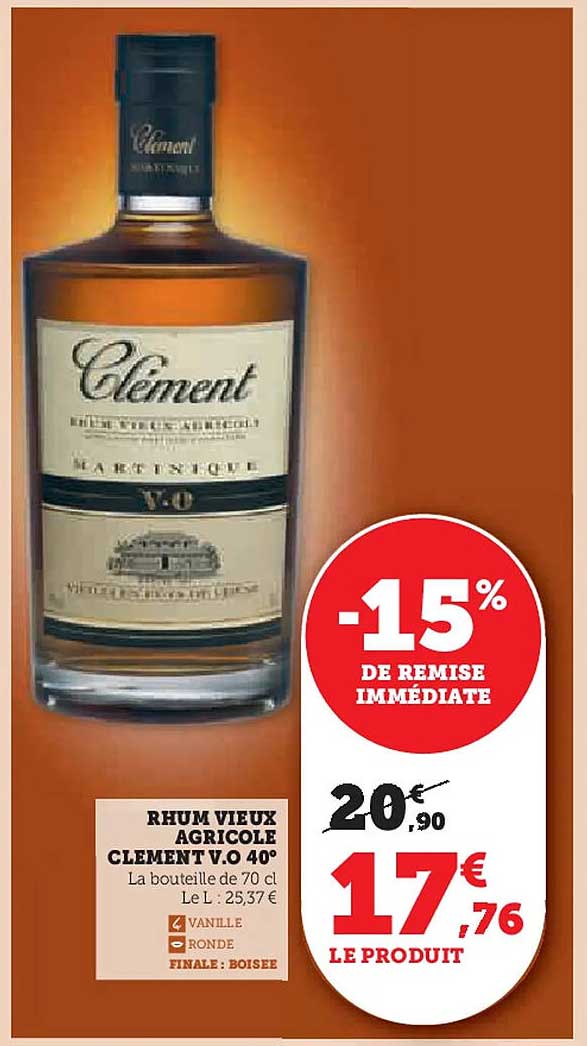 RHUM VIEUX AGRICOLE CLEMENT V.O 40°