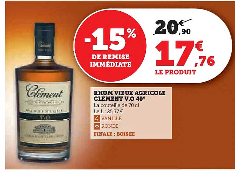 RHUM VIEUX AGRICOLE CLÉMENT V.O 40°