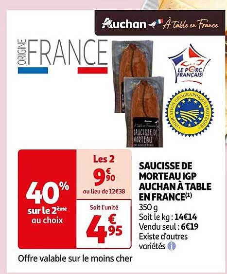 SAUCISSE DE MORTEAU IGP AUCHAN À TABLE EN FRANCE