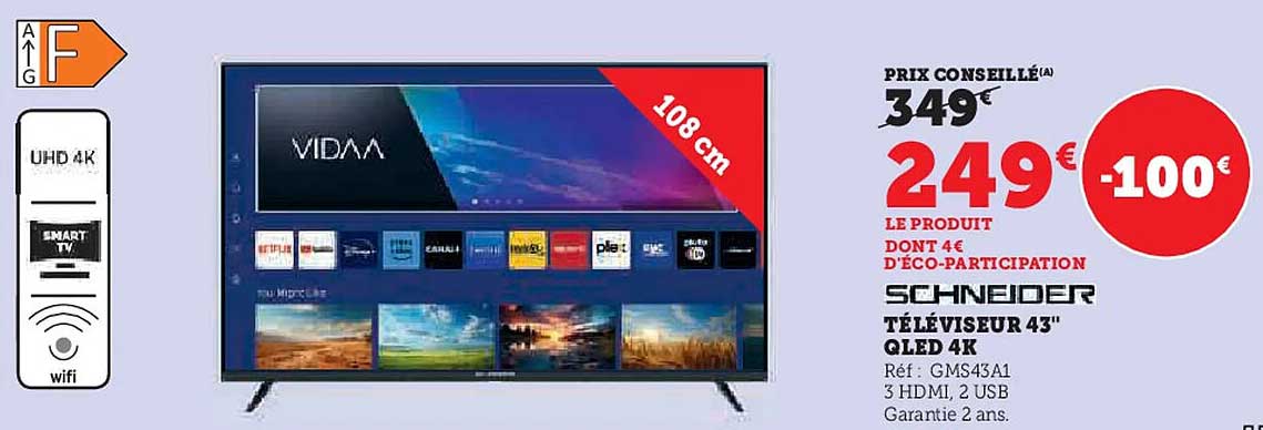 SCHNEIDER TÉLÉVISEUR 43" QLED 4K