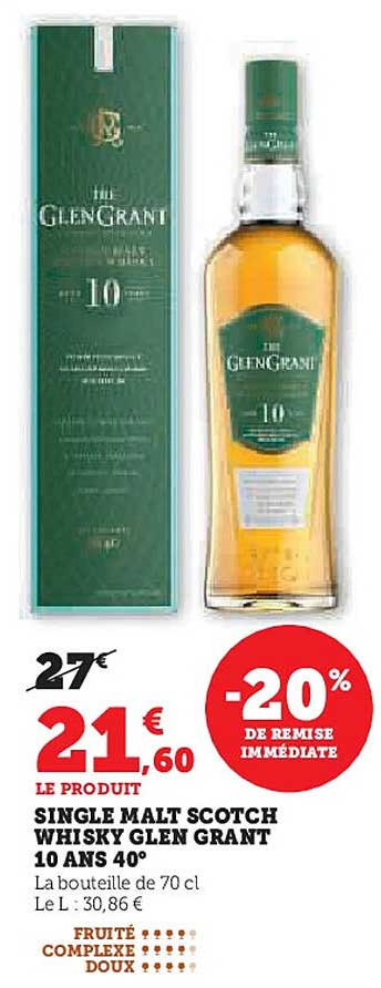 SINGLE MALT SCOTCH WHISKY GLEN GRANT 10 ANS 40°