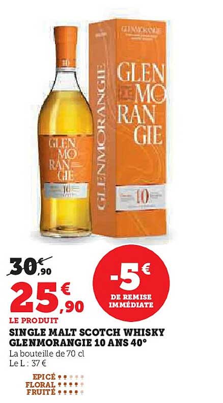 SINGLE MALT SCOTCH WHISKY GLENMORANGIE 10 ANS 40°