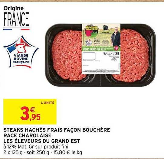 STEAKS HACHÉS FRAIS FAÇON BOUCHÈRE RACE CHAROLAISE LES ÉLEVEURS DU GRAND EST