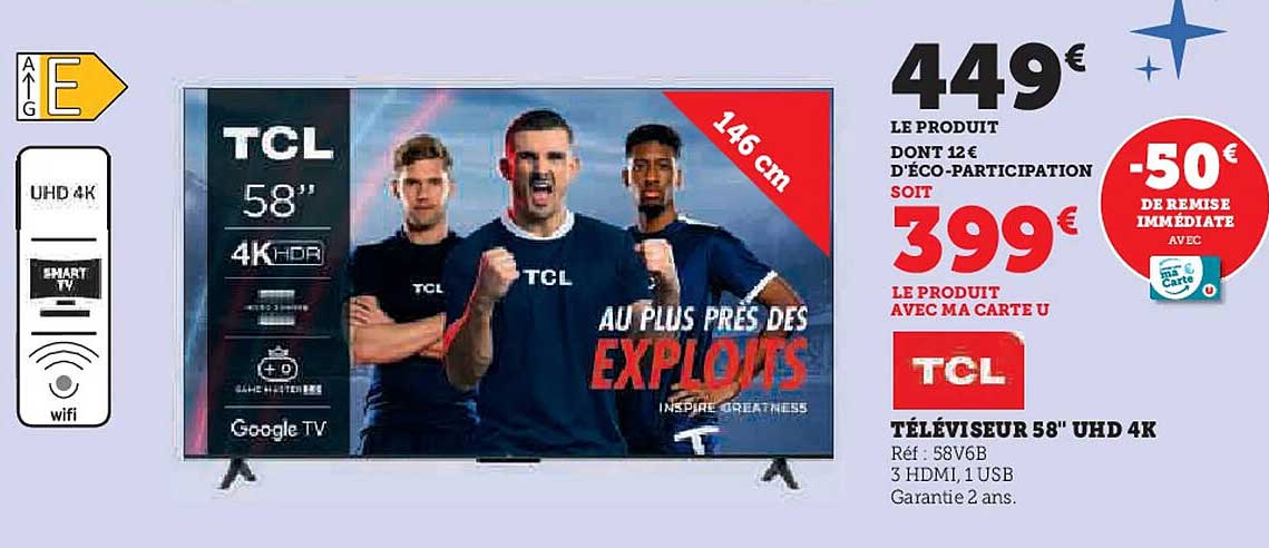 TCL TÉLÉVISEUR 58" UHD 4K