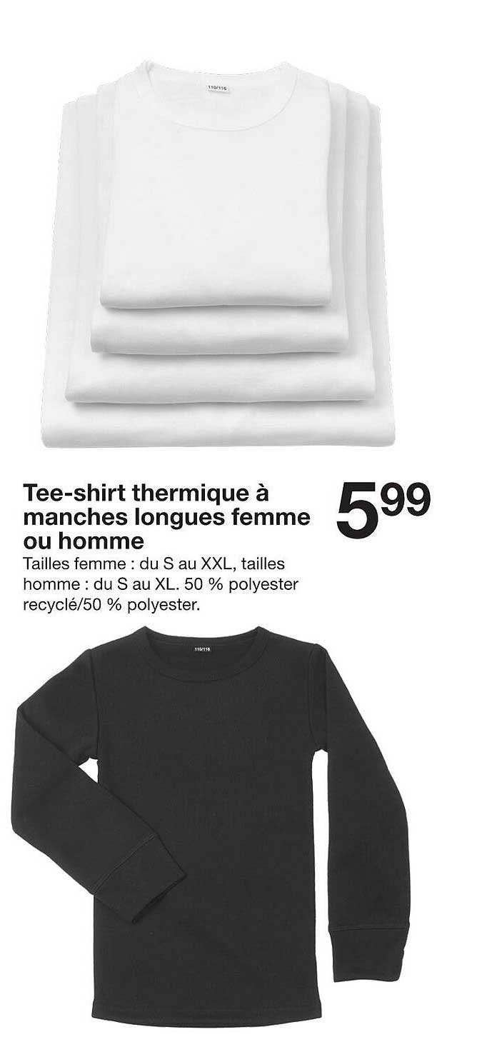 Tee-shirt thermique à manches longues femme ou homme