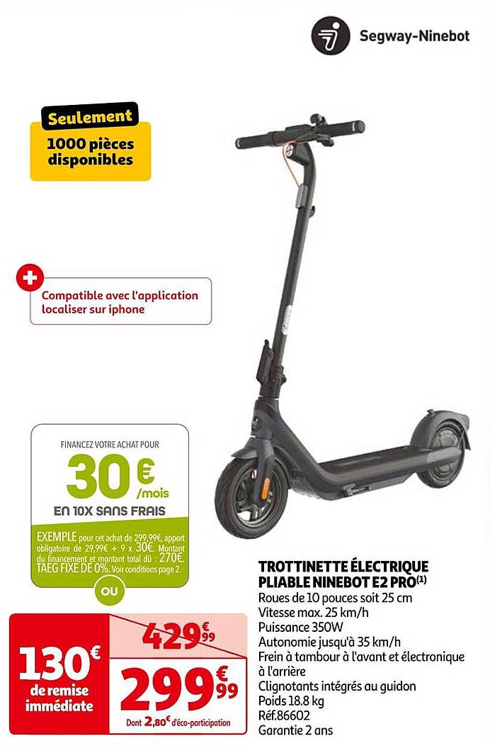 TROTTINETTE ÉLECTRIQUE PLIABLE NINEBOT E2 PRO