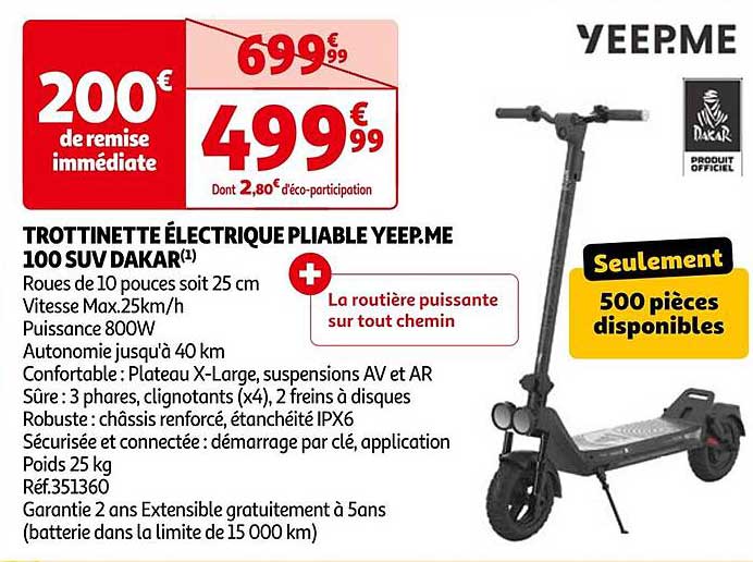 TROTTINETTE ÉLECTRIQUE PLIABLE YEEP.ME 100 SUV DAKAR