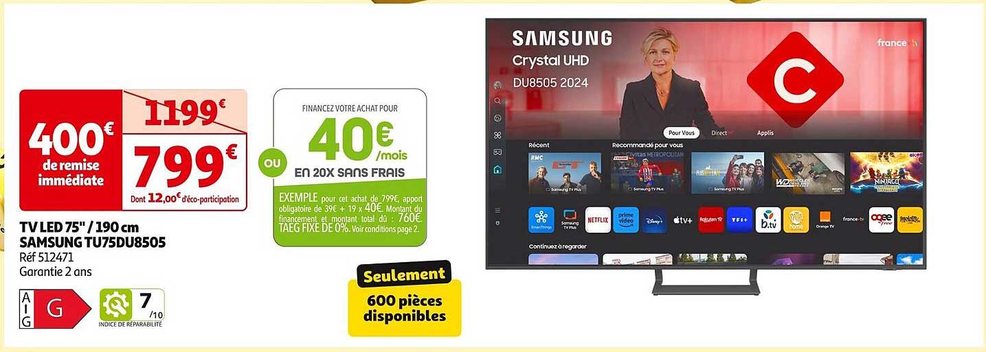 TV LED 75'' / 190 cm SAMSUNG TU75DU8505