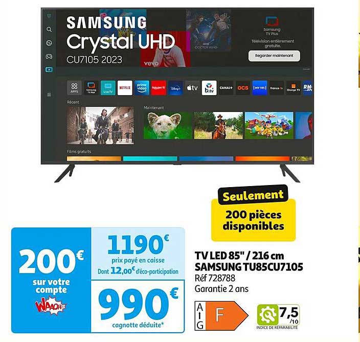 TV LED 85" / 216 cm SAMSUNG TU85CU7105