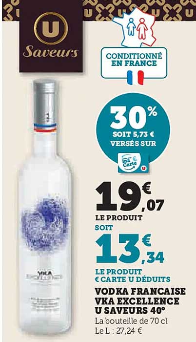 VODKA FRANCAISE VKA EXCELLENCE U SAVEURS 40°