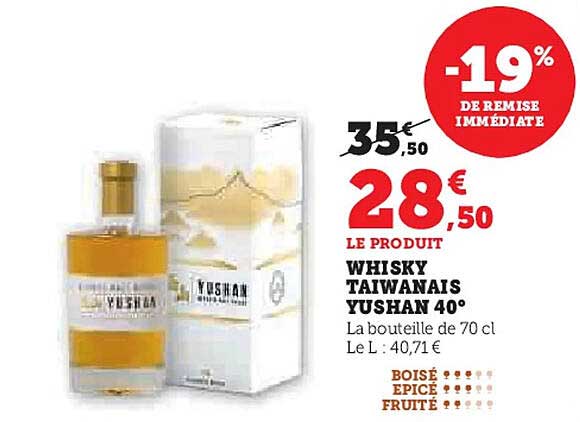 WHISKY TAIWANAIS YUSHAN 40°