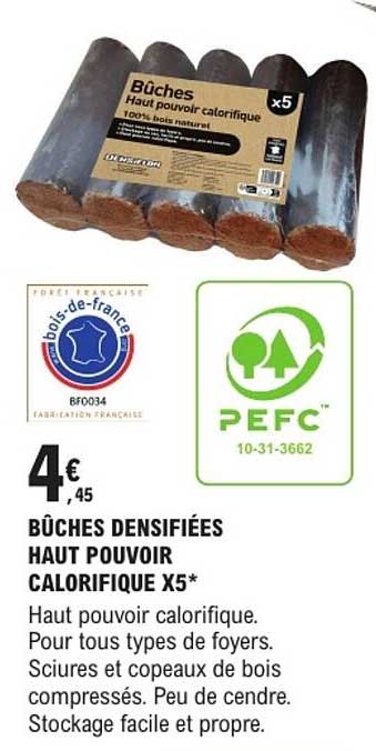 BÛCHES DENSIFIÉES HAUT PUVOIR CALORIFIQUE X5*