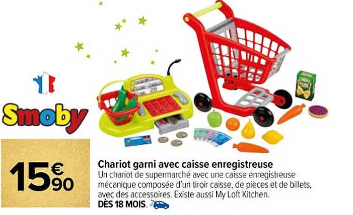 Chariot garni avec caisse enregistreuse