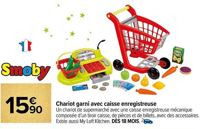 Chariot garni avec caisse enregistreuse