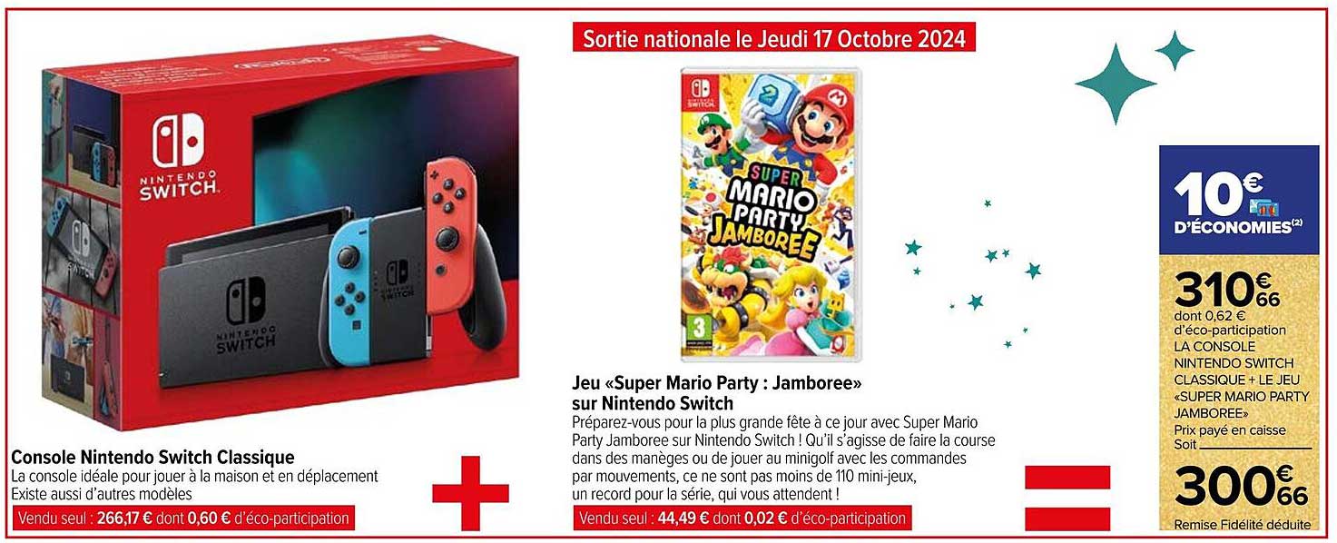 Console Nintendo Switch Classique + Jeu «Super Mario Party : Jamboree»