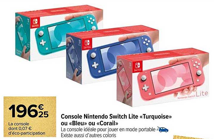 Console Nintendo Switch Lite «Turquoise» ou «Bleu» ou «Corail»