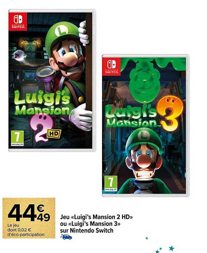 Jeu «Luigi's Mansion 2 HD» ou «Luigi's Mansion 3» sur Nintendo Switch