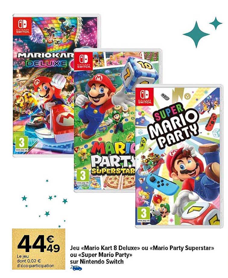 Jeu « Mario Kart 8 Deluxe » ou « Mario Party Superstar » ou « Super Mario Party » sur Nintendo Switch