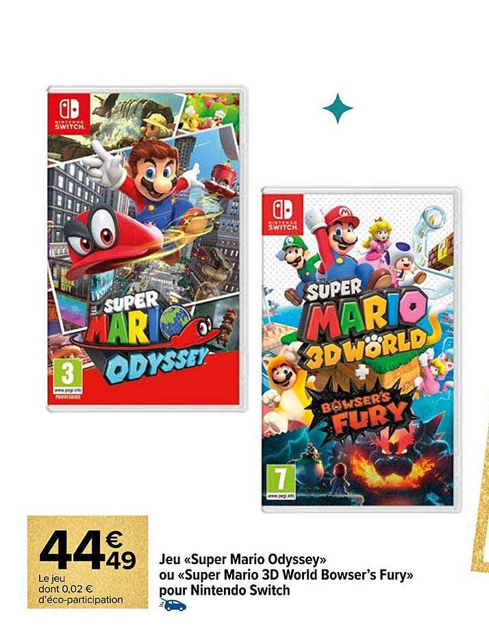 Jeu « Super Mario Odyssey » ou « Super Mario 3D World Bowser’s Fury » pour Nintendo Switch