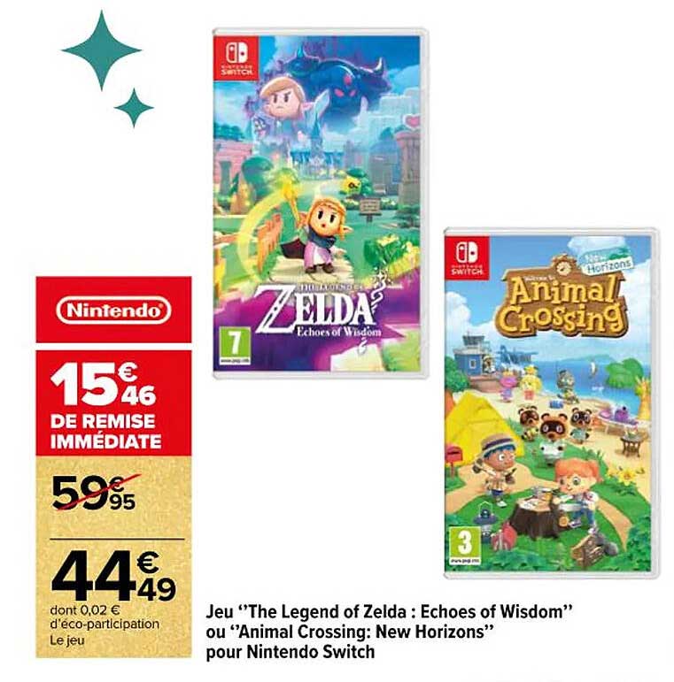 Jeu ''The Legend of Zelda : Echoes of Wisdom'' ou ''Animal Crossing: New Horizons'' pour Nintendo Switch