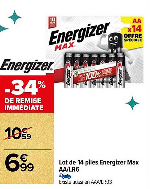 Lot de 14 piles Energizer Max AA/LR6