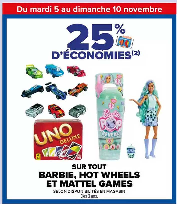 SUR TOUT BARBIE, HOT WHEELS ET MATTEL GAMES