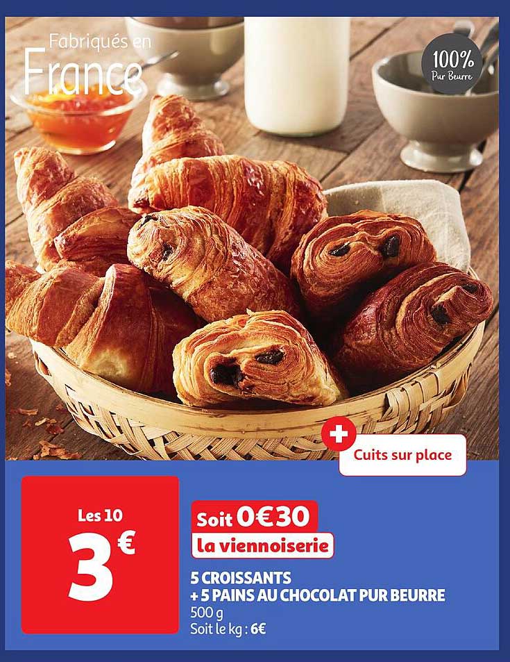 5 CROISSANTS + 5 PAINS AU CHOCOLAT PUR BEURRE