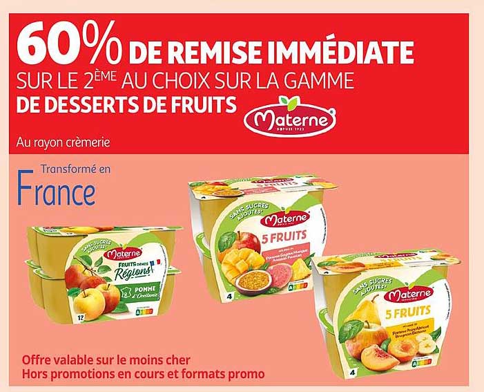 60% DE REMISE IMMÉDIATE SUR LE 2ÈME AU CHOIX SUR LA GAMME DE DESSERTS DE FRUITS