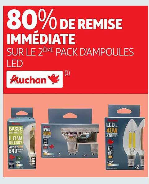 80% DE REMISE IMMÉDIATE SUR LE 2ÈME PACK D'AMPOULES LED