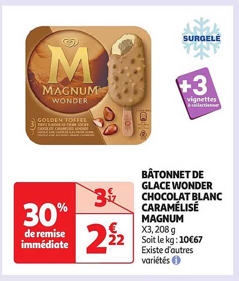 BÂTONNET DE GLACE WONDER CHOCOLAT BLANC CARAMÉLISÉ MAGNUM