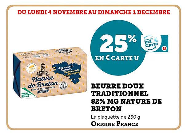 BEURRE DOUX TRADITIONNEL 82% MG NATURE DE BRETON