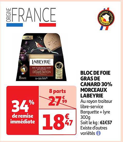 BLOC DE FOIE GRAS DE CANARD 30% MORCEAUX LABEYRIE