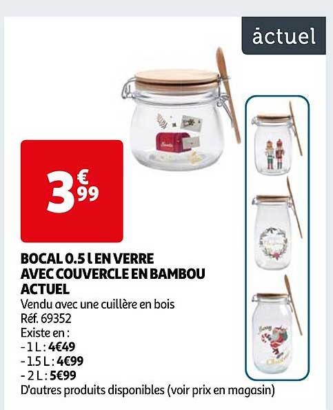 Bocal 0.5 L en verre avec couvercle en bambou actuel