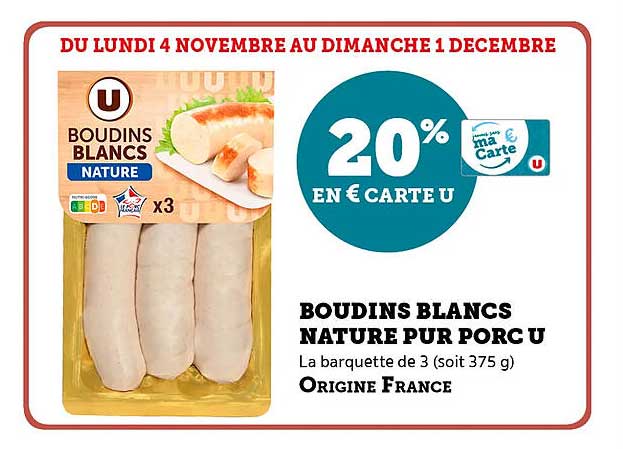 BOUDINS BLANCS NATURE PUR PORC U